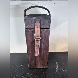 Vintage Wooden Leather Wine Carrier with Handle